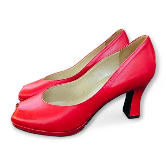 Peter Kaiser Vintage Leather Peep Toe Heels. - Picture 3 of 7